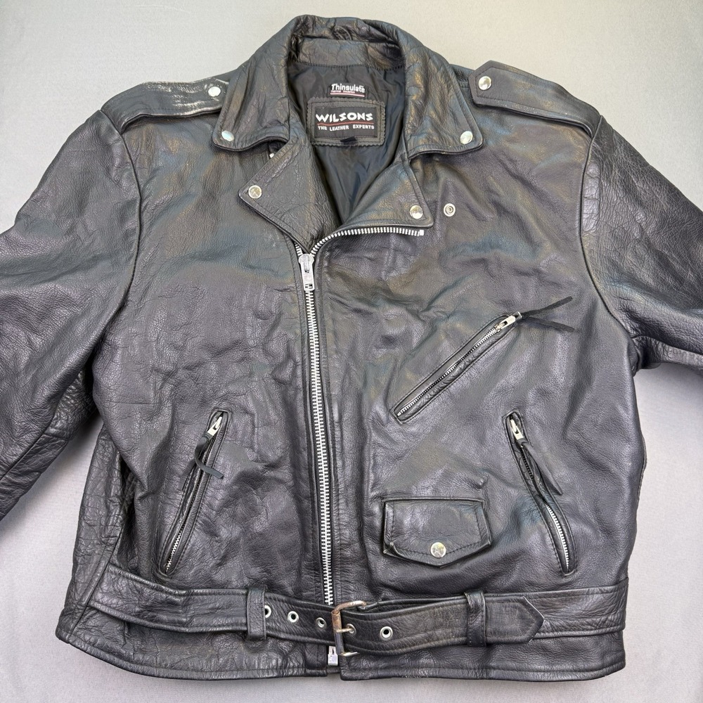 Vintage 90s Wilsons Leather Thinsulate Jacket Men's XXL‎ Motorcycle Biker Zip